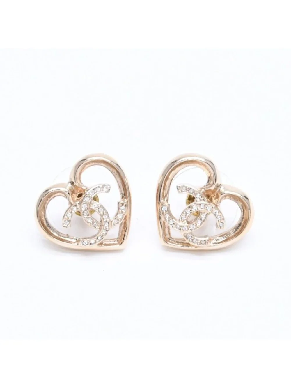 Chanel Earrings Heart CC Logo 23 Rhinestone Gold